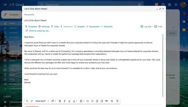 interactive sales tool breeze  image showing ai-assisted email writing with breeze ai